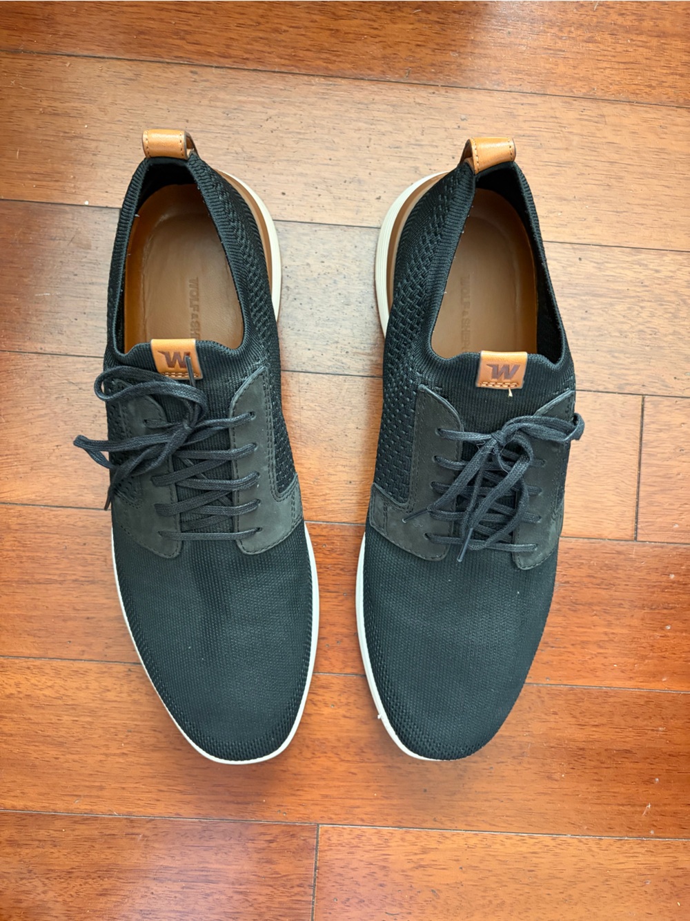 Men's Black Knit Lace-Up Sneakers with Tan Pull Tabs